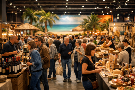 Genuss- und Lifestyle-Messe mit Weinverkostung, Handwerksständen und Reiseinspiration in einer Messehalle